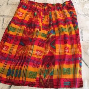 Vintage vibrant print silk shorts